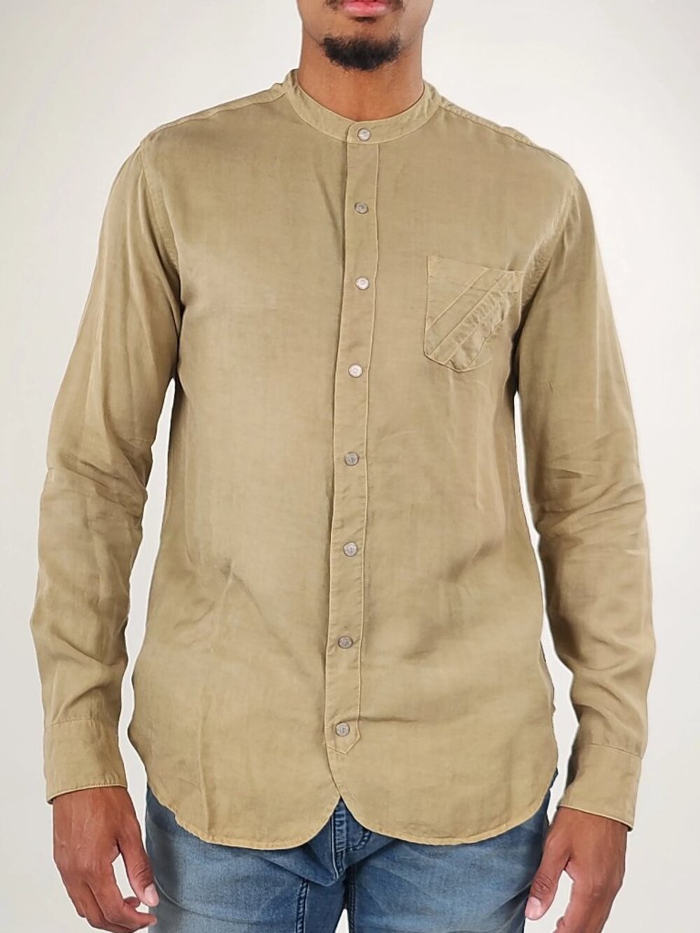 Reese De Luca Beige Green Long Sleeve Snap Button Shirt/13463